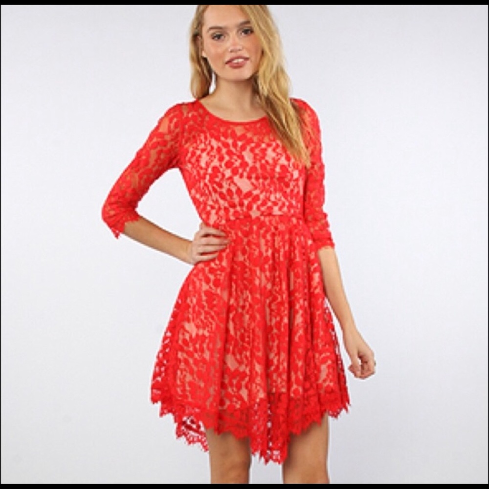 Red Lace Free People Dress Size 2